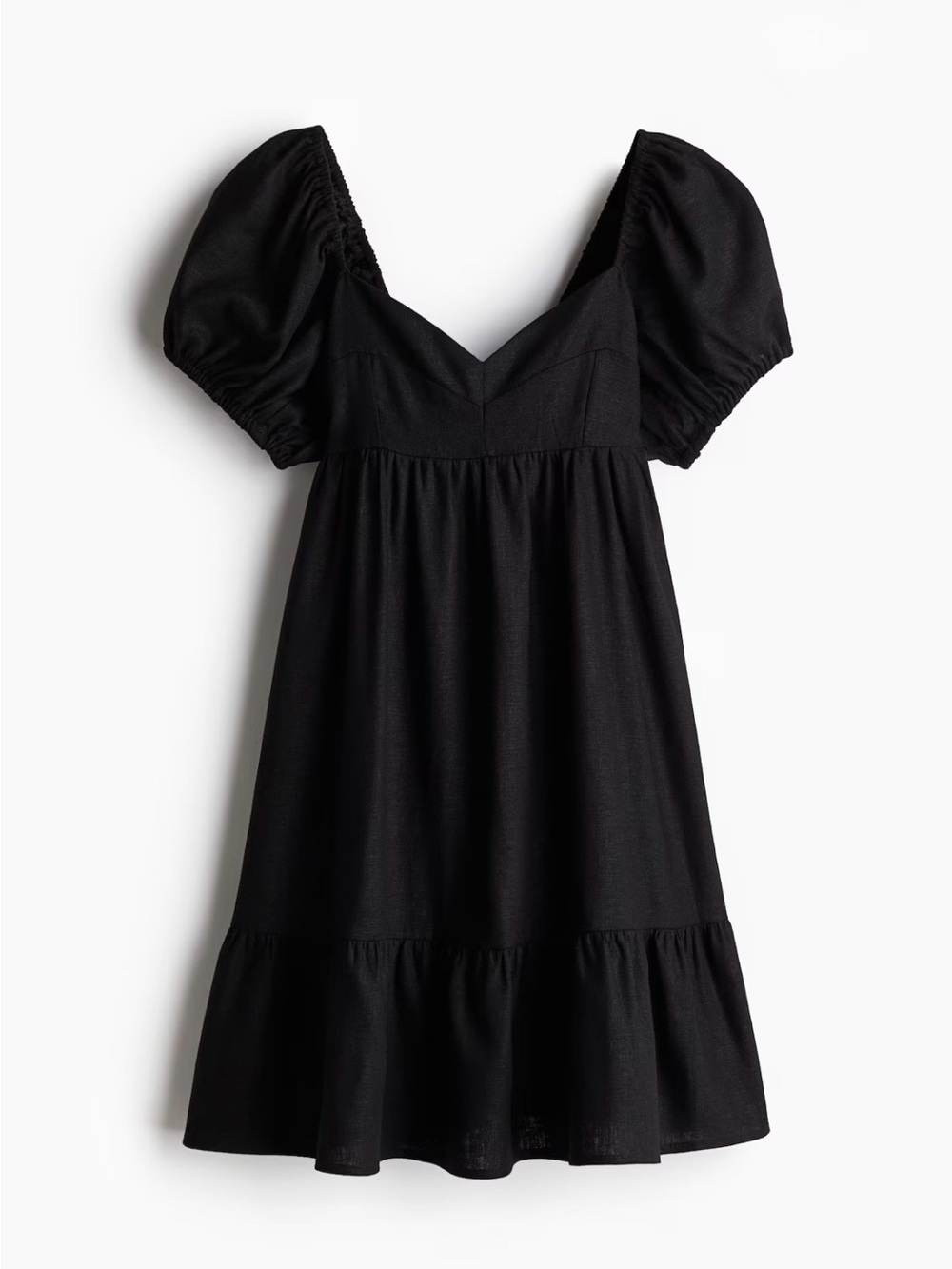 H&M Black Puff-Sleeve V-Neck Mini Dress